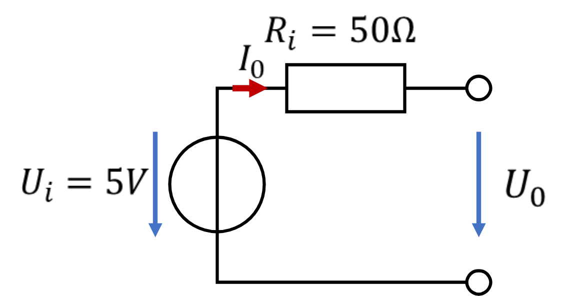 Akku als reale Spannungsquelle mit Ui = 5 V und Ri = 50 Ω