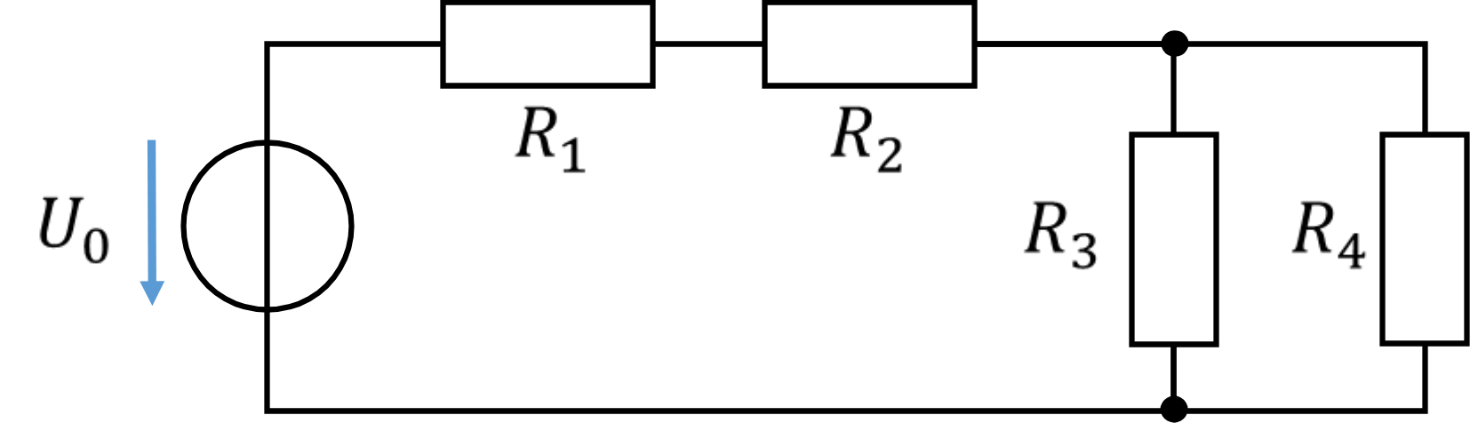 Netzwerk mit R1 und R2 in Reihe sowie R3 und R4 parallel