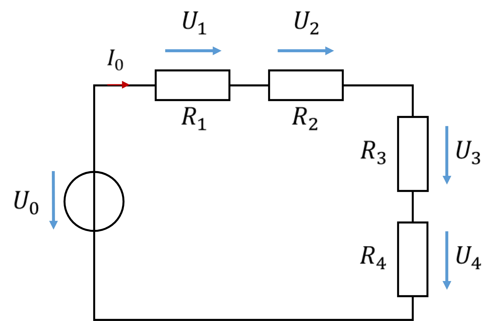 Reihenschaltung von R1 bis R4 an der Spannungsquelle U0