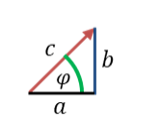 Rechtwinkliges Dreieck mit Hypotenuse c, Gegenkathete b und Winkel φ
