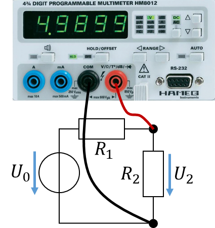 Anschluss des Multimeters zur Messung der Spannung U2